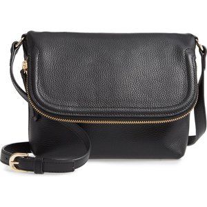 Nordstrom Black Pebbled Leather Crossbody Flap Bag